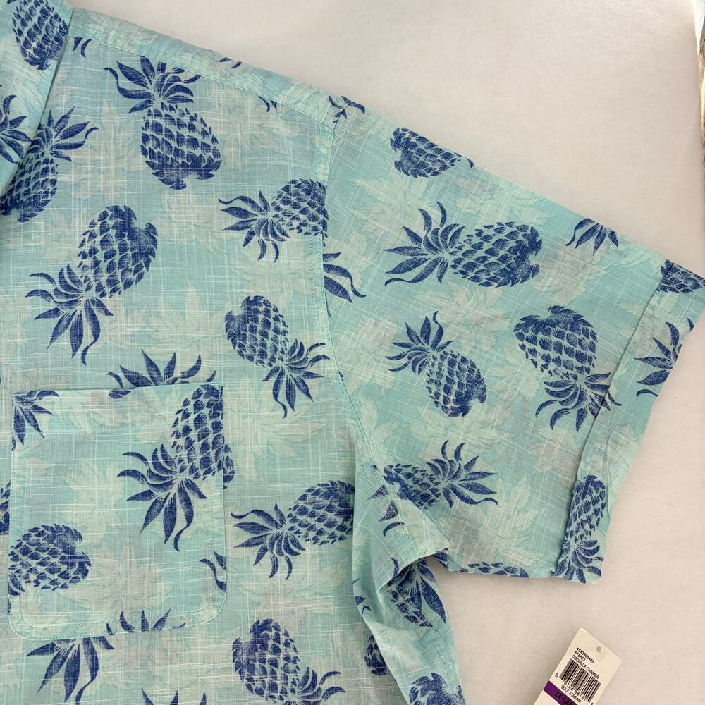 IZOD Men's 2XL Dockside Chambray Pineapple Short Sleeve Button Down Shirt NWT - Picture 15 of 16